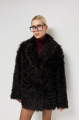 Curly double-sided dark chocolate-colored sheepskin coat made of natural sheepskin